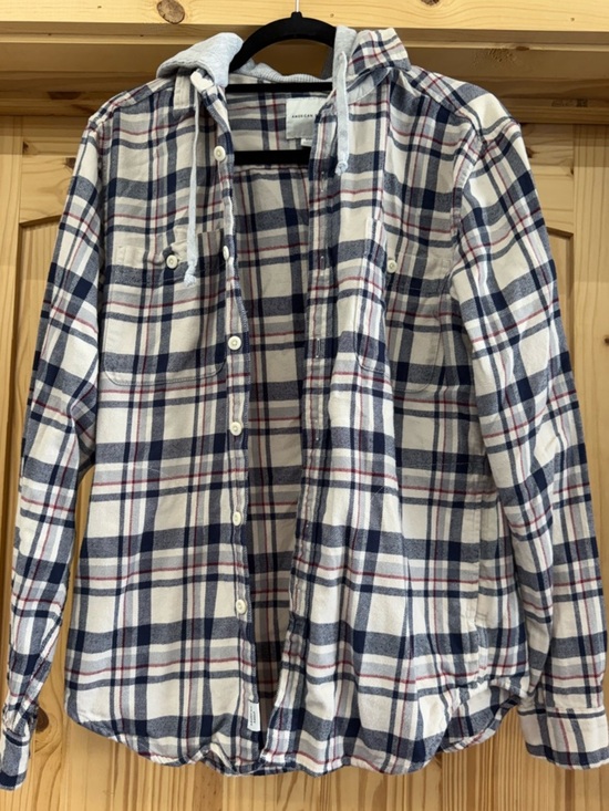 American Eagle Outfitters Other - Men's Hooded Flannel Shirt - White/Navy Plaid